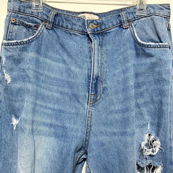 Zara High Rise Distressed Blue Jeans - Picture 2 of 9